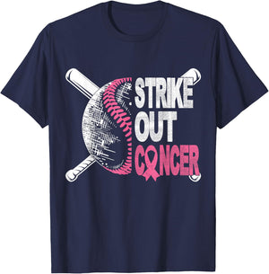 Strike Out Cancer Breast Cancer Awareness Baseball Warrior T-Shirt - T-Shirt | Navy