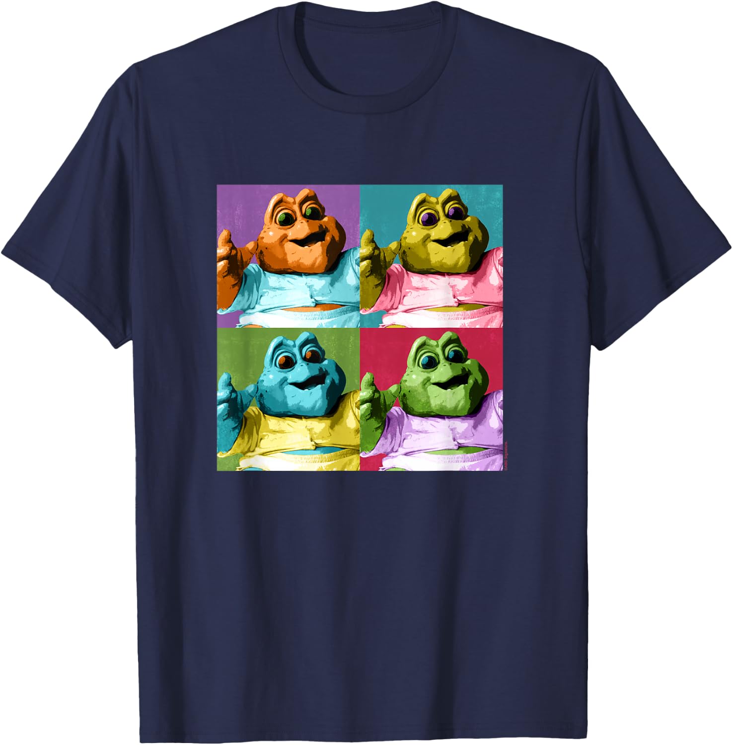 Dinosaurs Baby Sinclair Colourful Vintage Big Chest Panels , black T-Shirt - T-Shirt | Navy