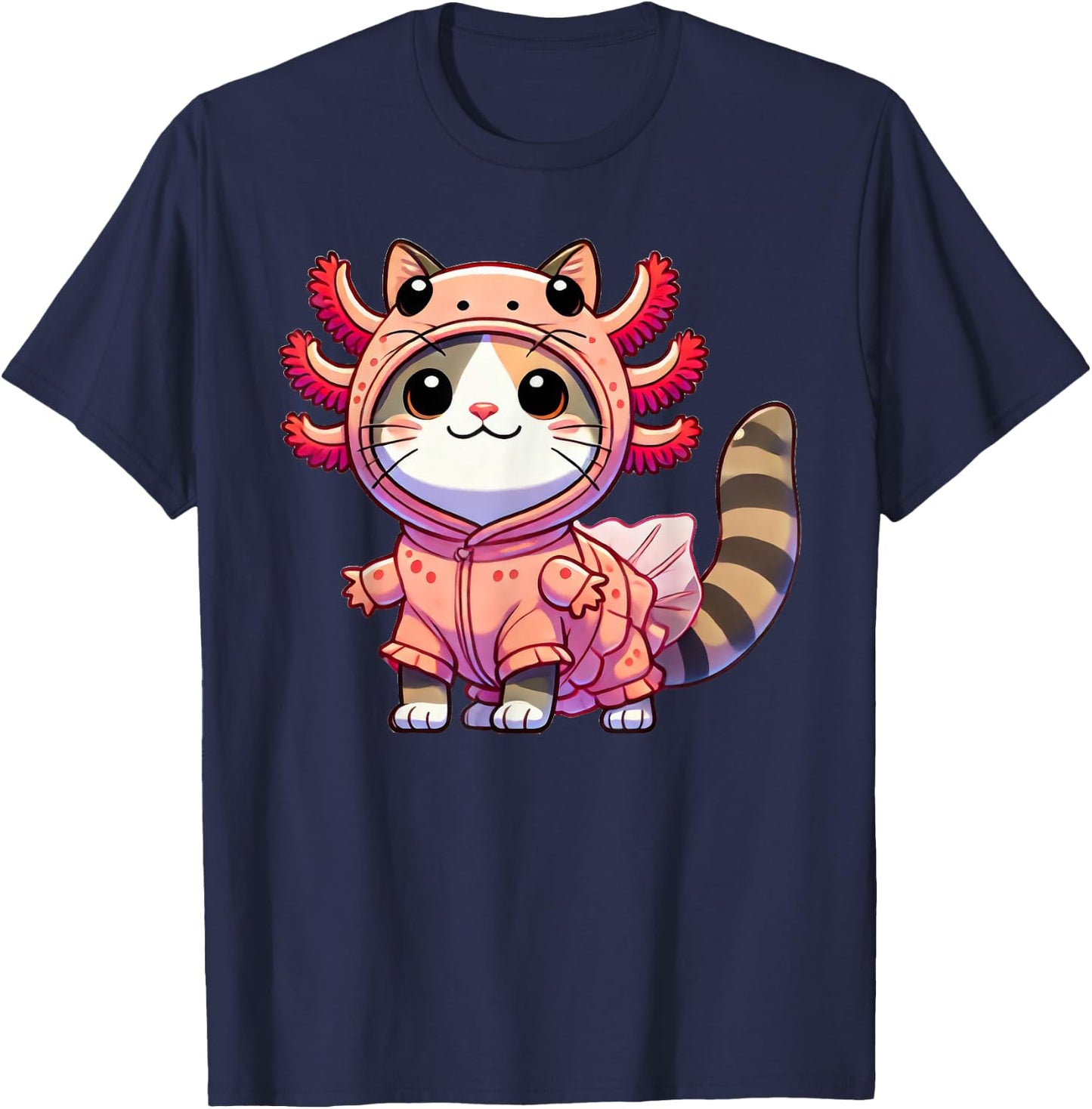 Kawaii Cat Kitten Axolotl Costume Women Kids T-Shirt - T-Shirt | Navy