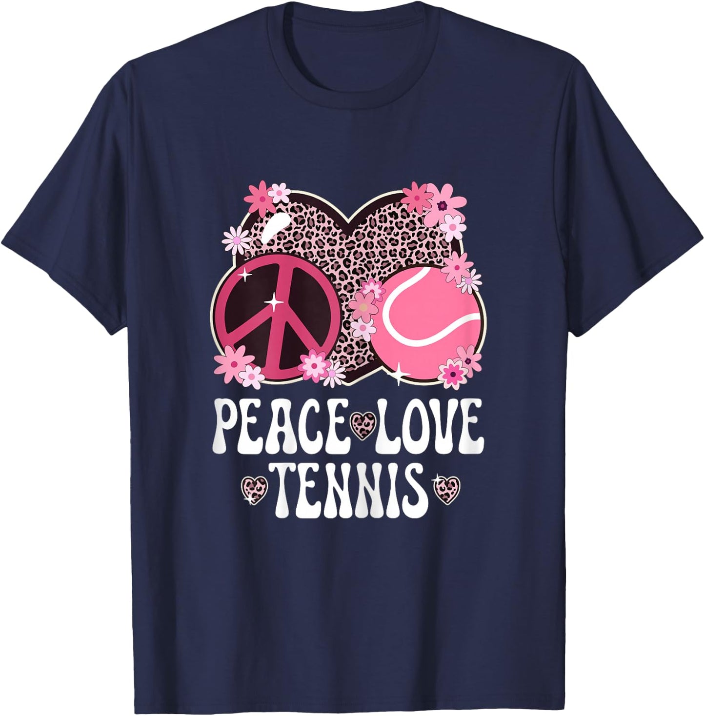 Peace Love Tennis Lover Leopard Print Women Girl Cute Tennis T-Shirt - T-Shirt | Navy