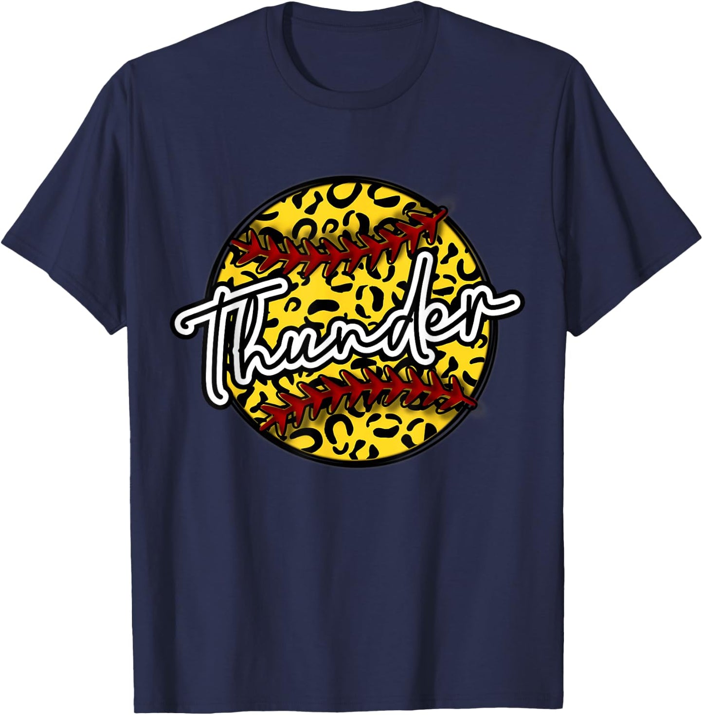 THUNDER Leopard Cheetah Softball Team Trendy Cute Womans Top T-Shirt - T-Shirt | Navy