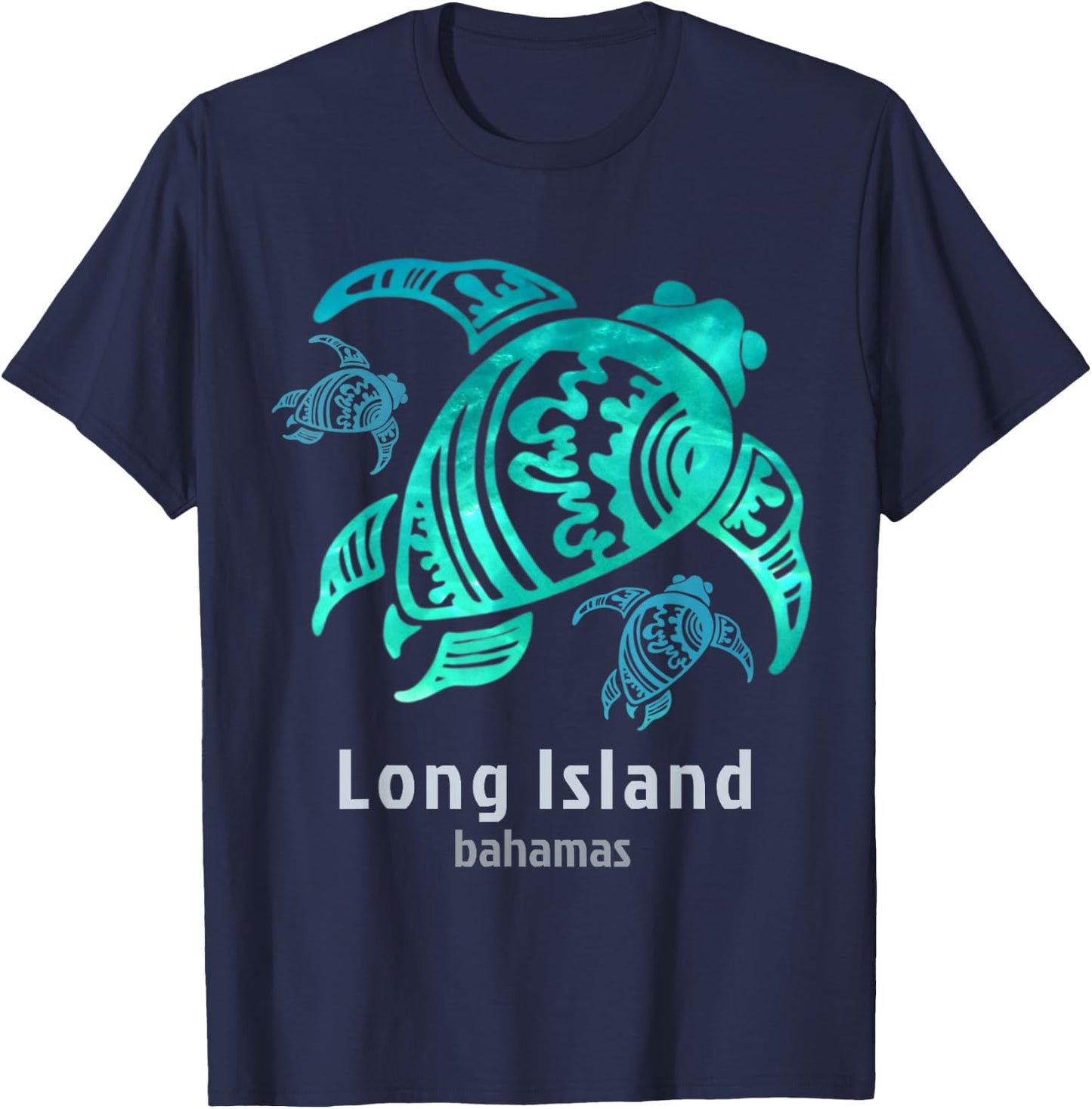 Long Island Bahamas Sea Blue Tribal Turtle T-Shirt - T-Shirt | Navy