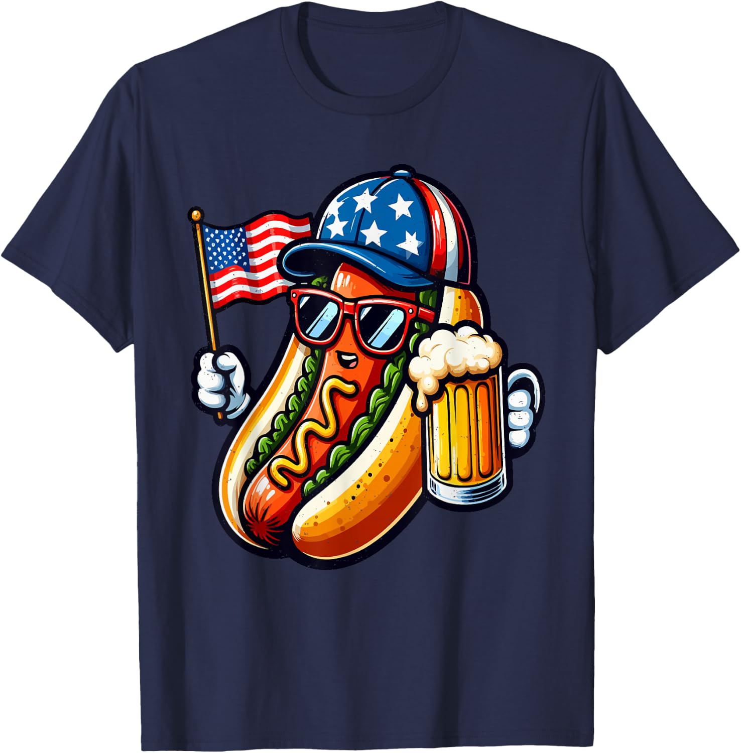 Hotdog American Flag 4th of July Funny Patriotic Sausage T-Shirt - T-Shirt | Navy