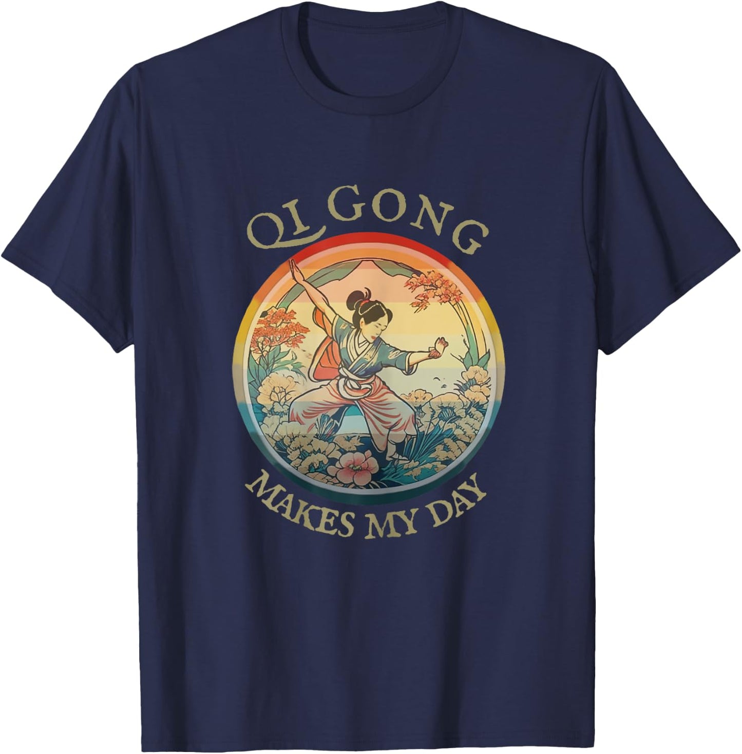Women Qi Gong, Vintage historic Retro drawing, Harmony Flow T-Shirt - T-Shirt | Navy