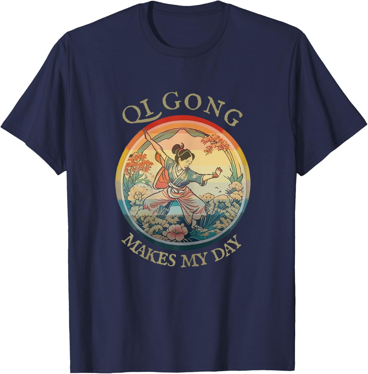 Women Qi Gong, Vintage historic Retro drawing, Harmony Flow T-Shirt - T-Shirt | Navy