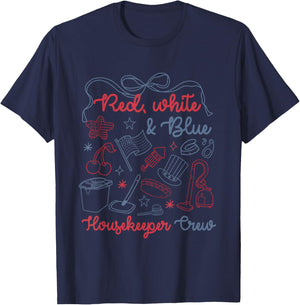 Red White Blue Housekeeper Crew Bow Funny 4th of July T-Shirt - T-Shirt | Navy