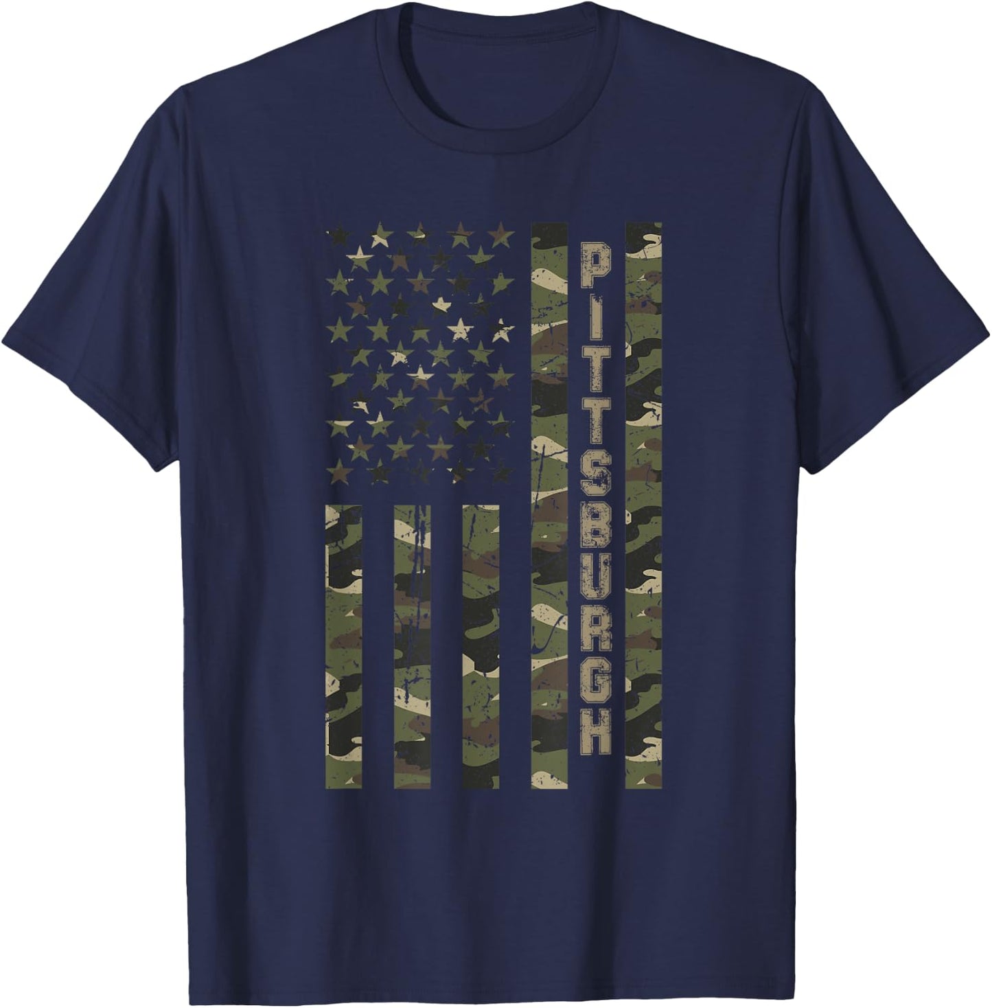 Pittsburgh United States Distressed Camo w US Flag T-Shirt - T-Shirt | Navy