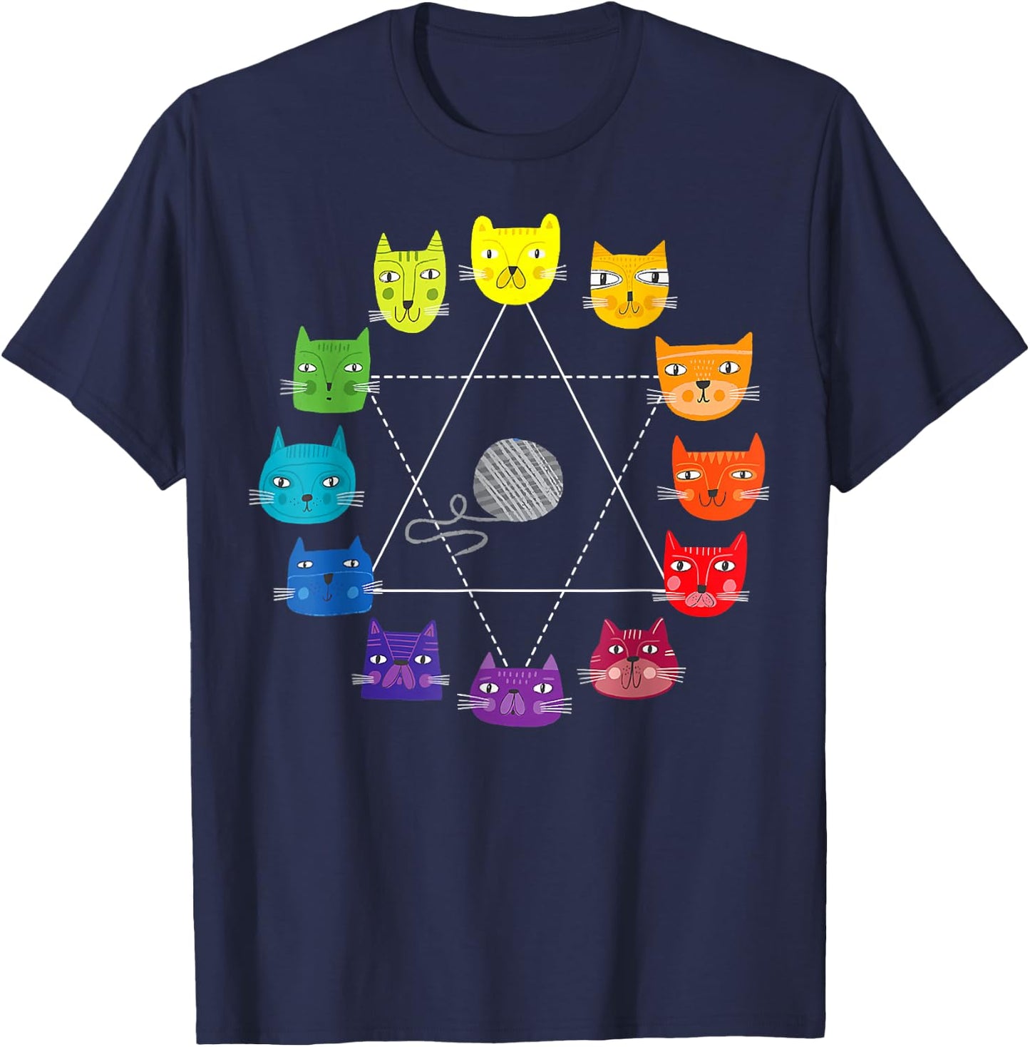 Cat Themed Artist Color Wheel Educational Art Teacher Small T-Shirt - T-Shirt | Navy