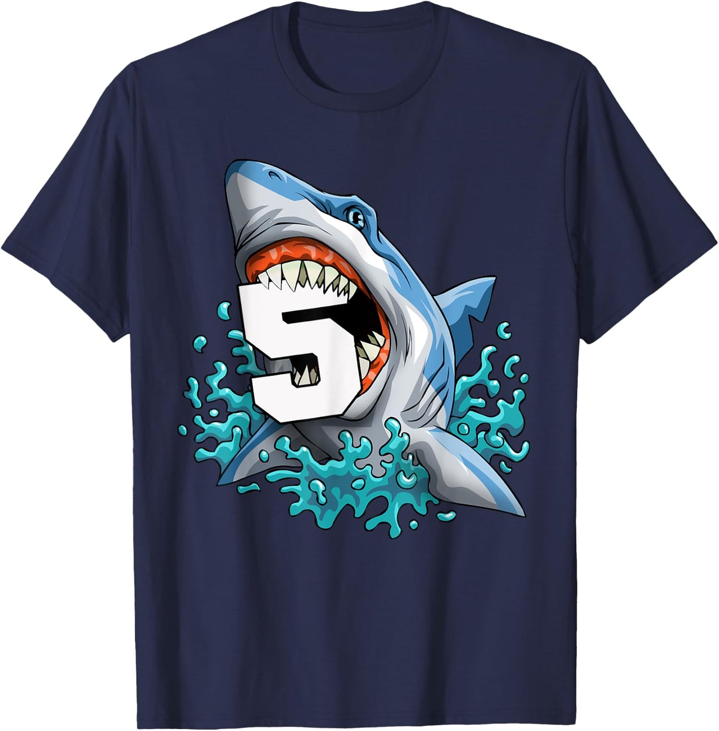 Kids Shark 5th Birthday Boys Funny Shark 5 yrs Old Birthday T-Shirt - T-Shirt | Navy