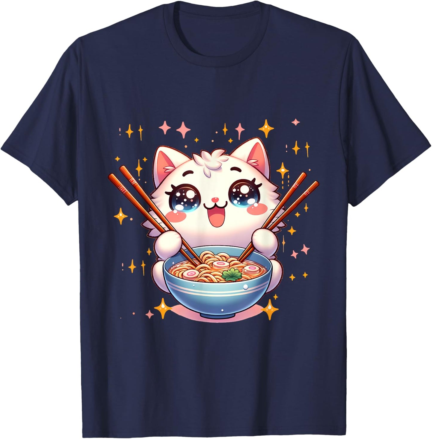 Katze Ramen Essen Nudeln Manga Anime Japanisch Kawaii Cute , black T-Shirt - T-Shirt | Navy