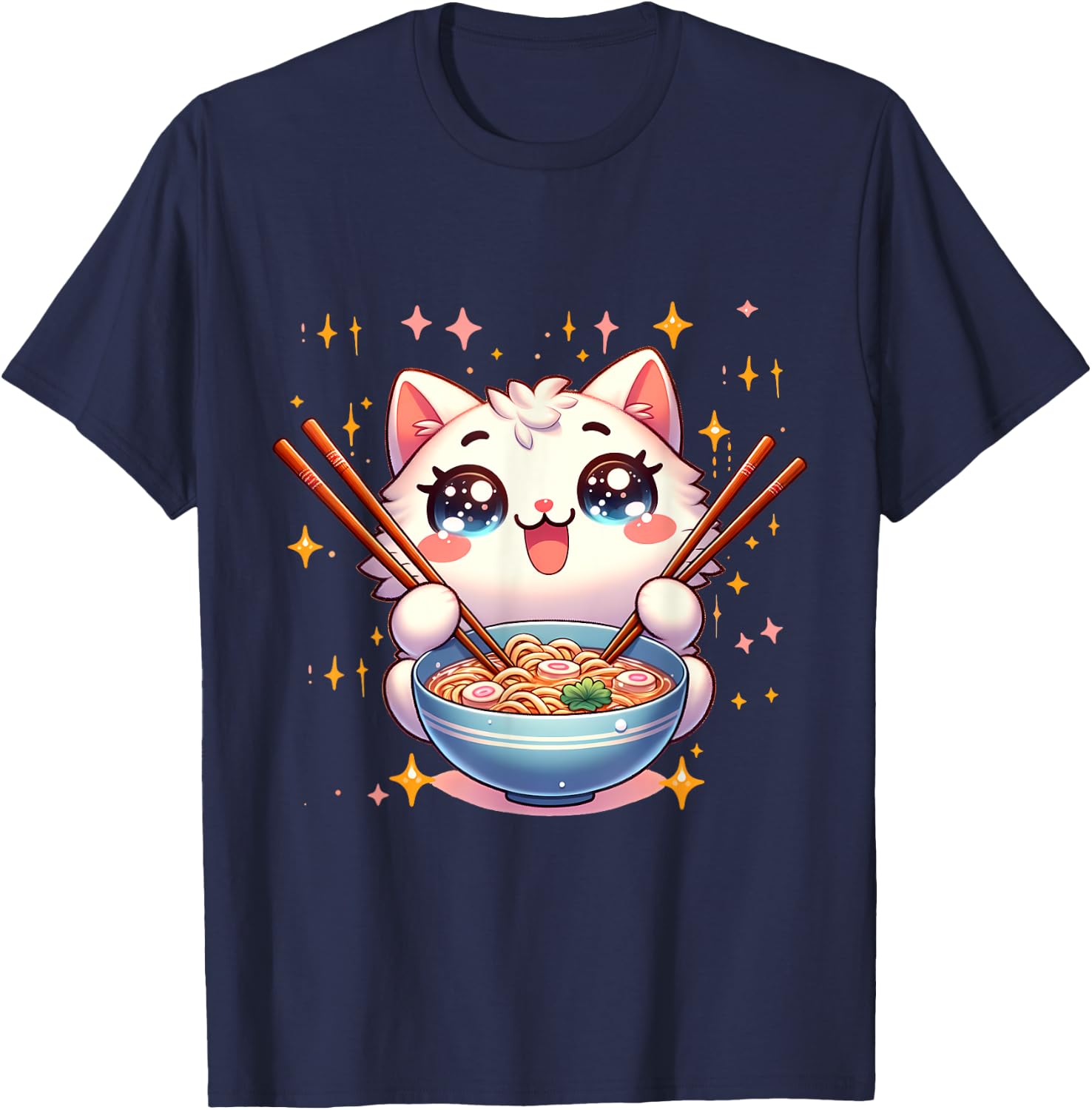 Katze Ramen Essen Nudeln Manga Anime Japanisch Kawaii Cute , black T-Shirt - T-Shirt | Navy