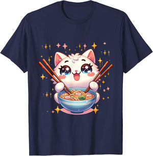 Katze Ramen Essen Nudeln Manga Anime Japanisch Kawaii Cute , black T-Shirt - T-Shirt | Navy