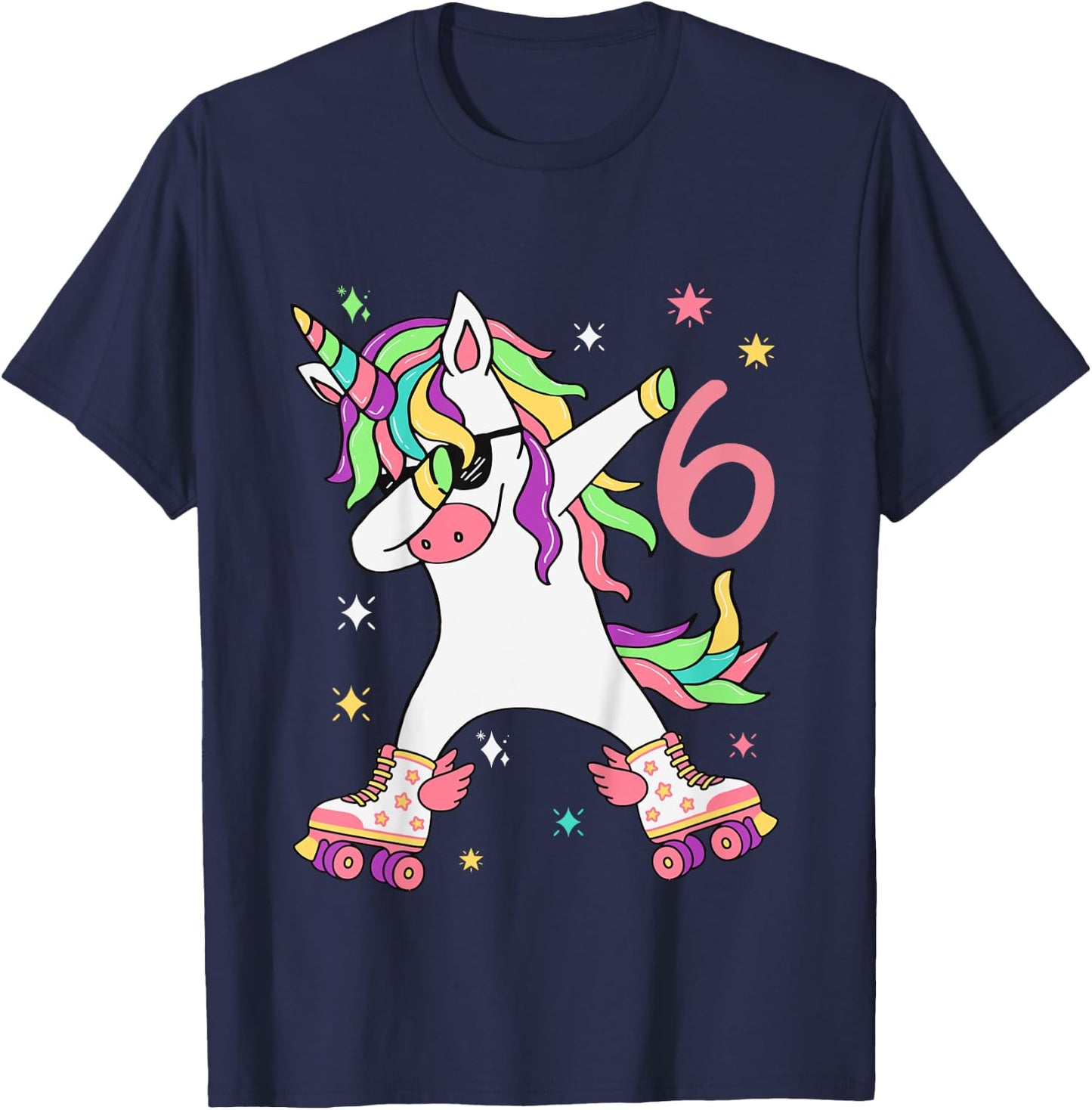 Children's Unicorn Birthday Decoration 6 Years, Birthday Girl 6 Years , black T-Shirt - T-Shirt | Navy