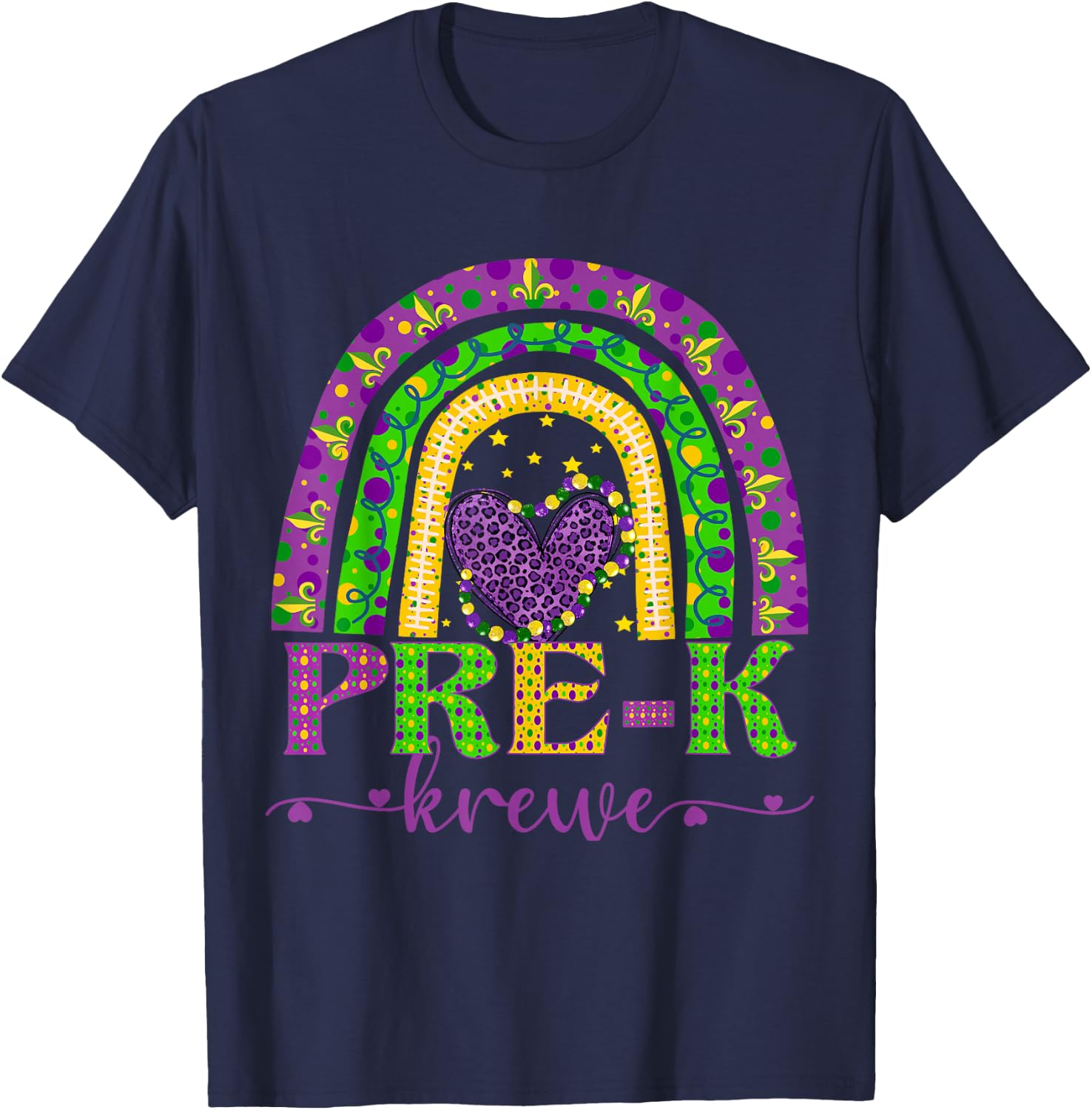Mardi Gras Teacher Pre-K Krewe Rainbow Leopard Carnival Men Women Kids T-Shirt - T-Shirt | Navy
