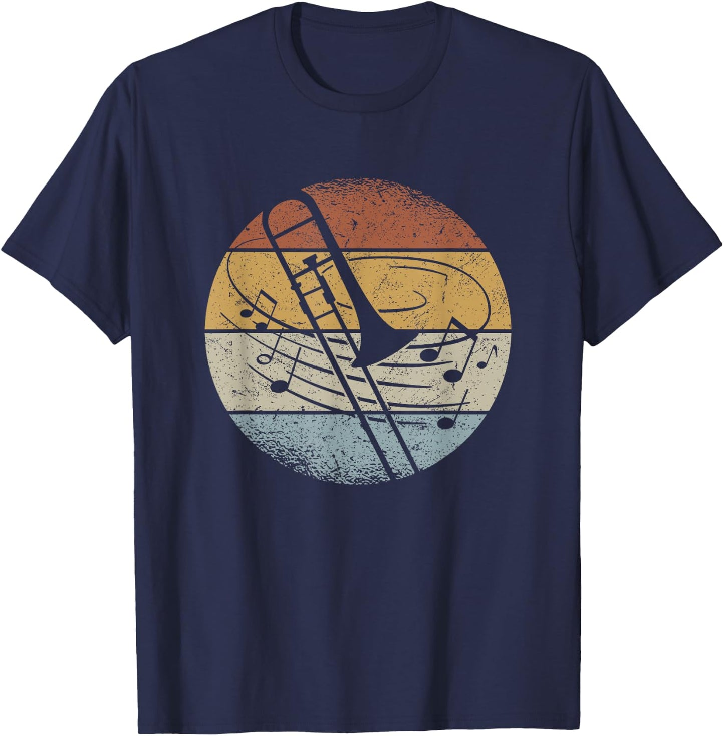 Trombone Orchestra Musician Notes Retro Trombone , black, s T-Shirt - T-Shirt | Navy