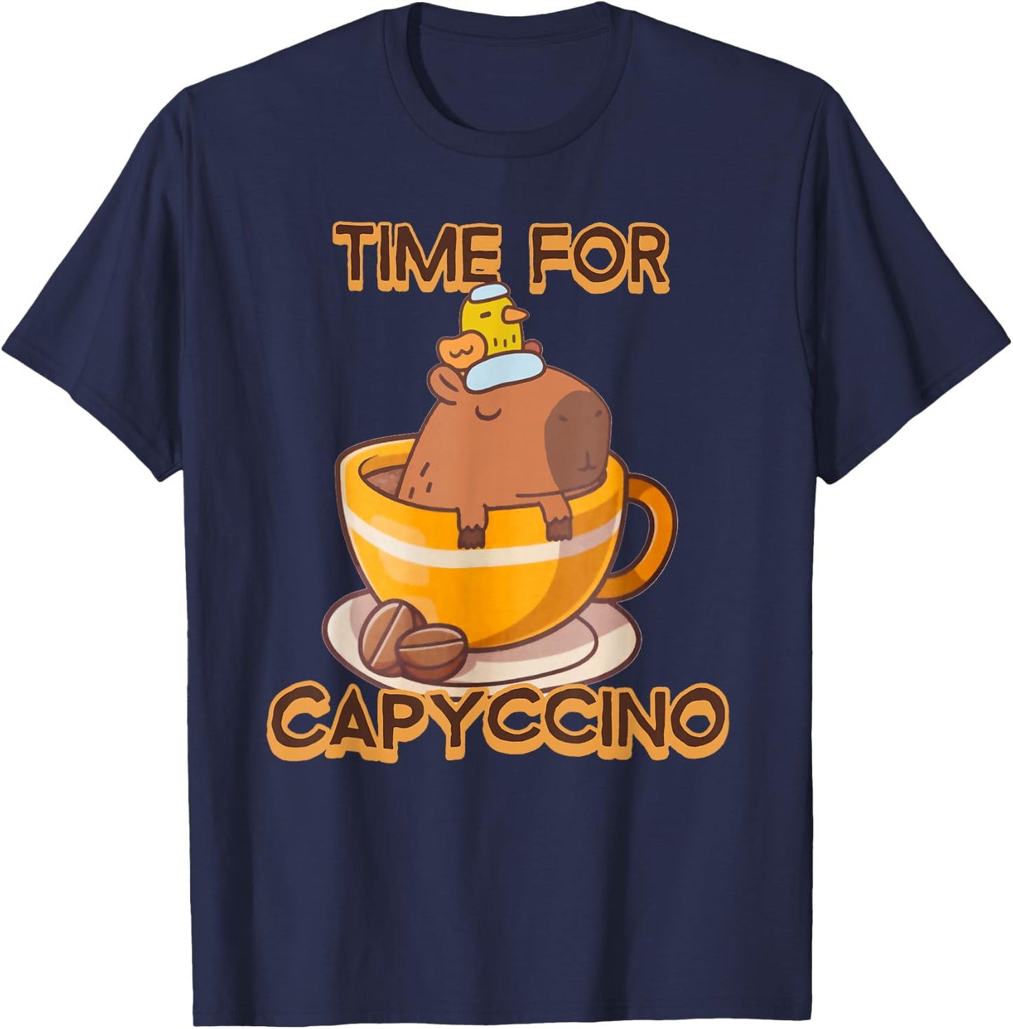 Time For Capyccino Funny Capybara Duck Coffee Rodent Lover T-Shirt - T-Shirt | Navy