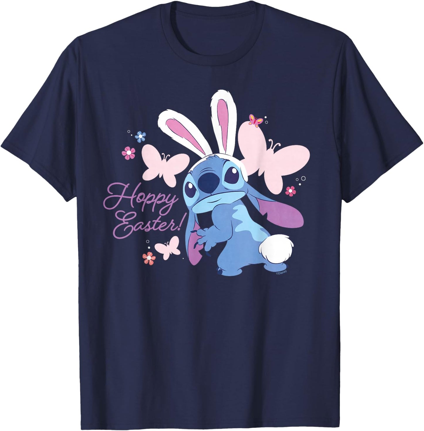 Disney Lilo & Stitch Hoppy Easter Bunny and Butterflies T-Shirt - T-Shirt | Navy
