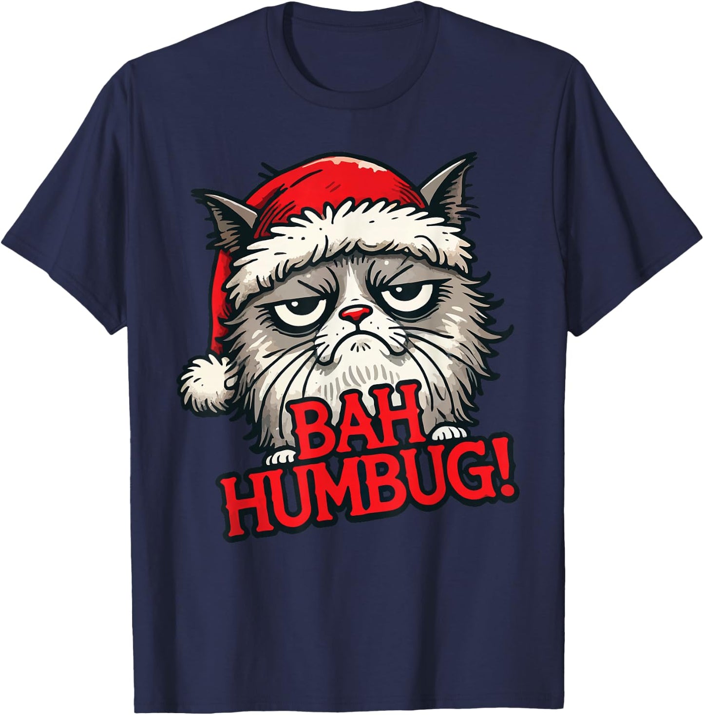 Bah Humbug Funny Bad Cat Christmas Hater Cat Lover Xmas T-Shirt - T-Shirt | Navy