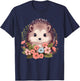 Cute Hedgehog with Flowers I Hedgehog T-Shirt - T-Shirt | Navy