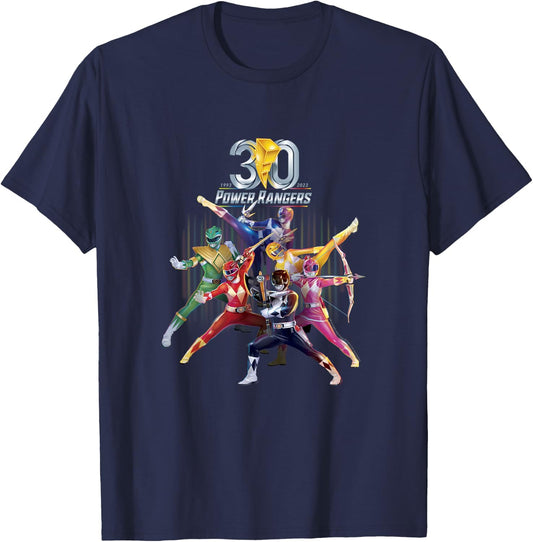 Kinder Power Rangers 30th Anniversary Mighty Morphin Vintage Poster T-Shirt - T-Shirt | Navy