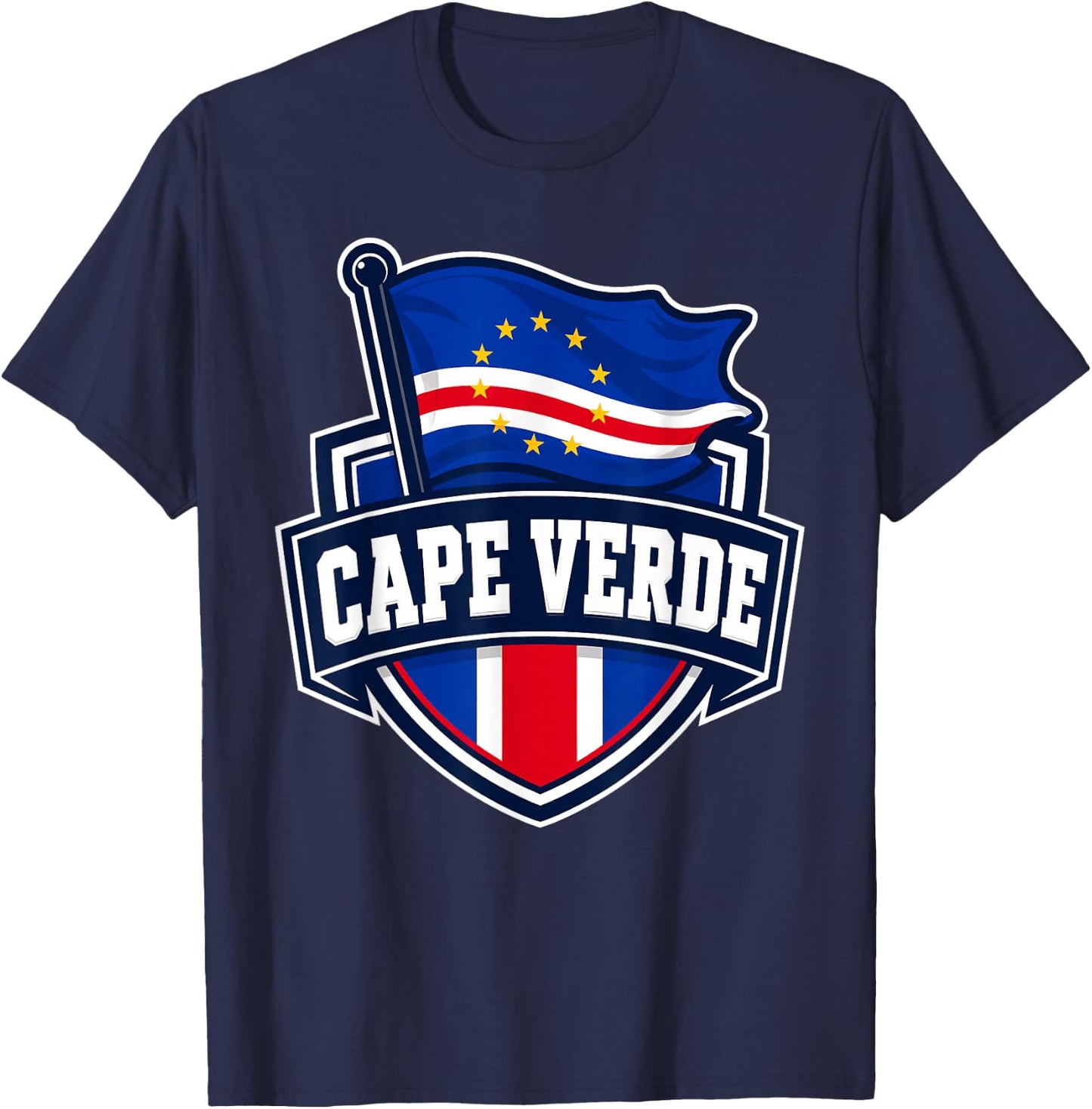 Cape Verde Patriotic Flag Shield Emblem Sport Fan T-Shirt - T-Shirt | Navy