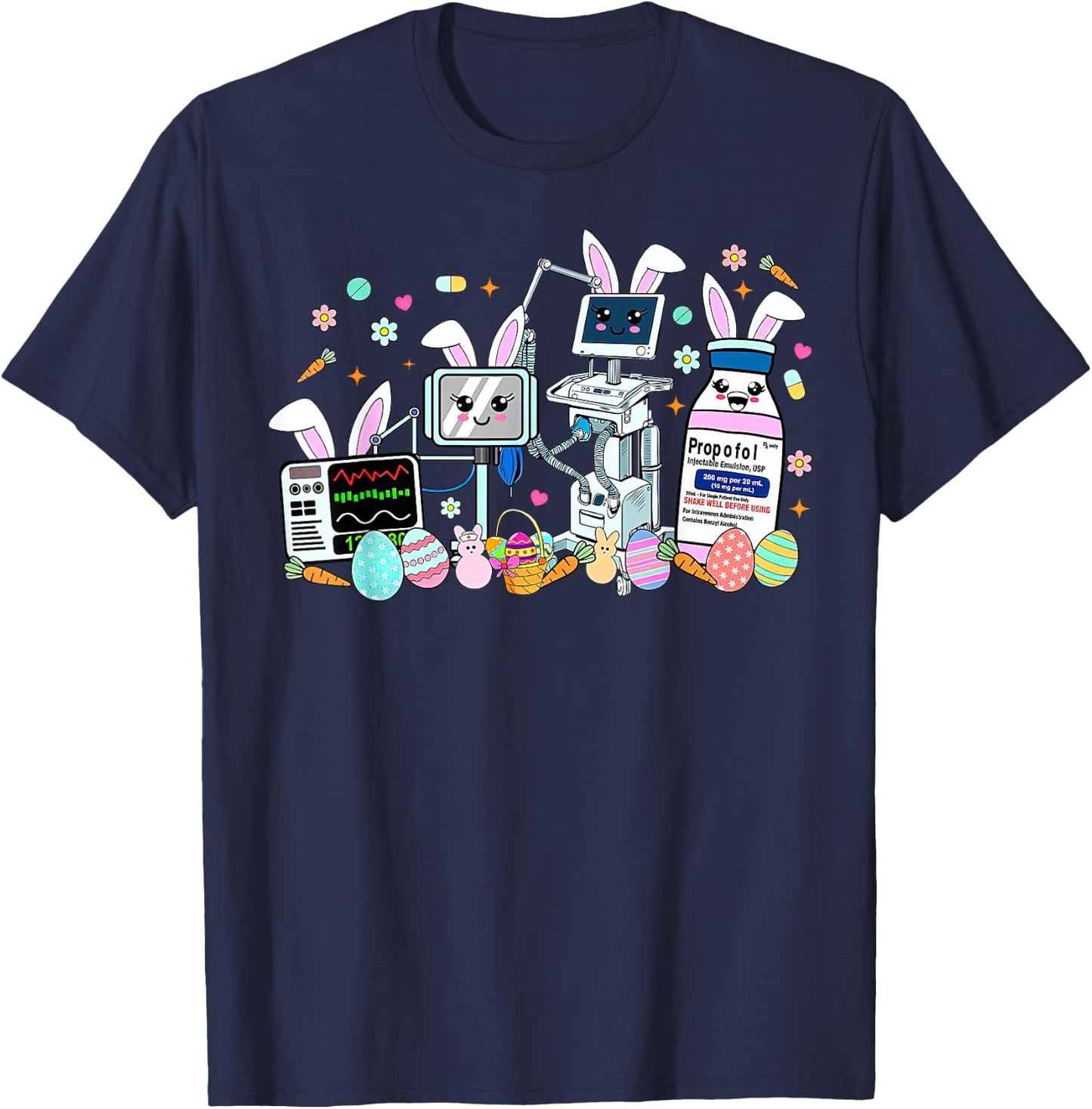 ICU Nurse Easter Day CRNA Nurse Pharmacology Bunny Nursing T-Shirt - T-Shirt | Navy
