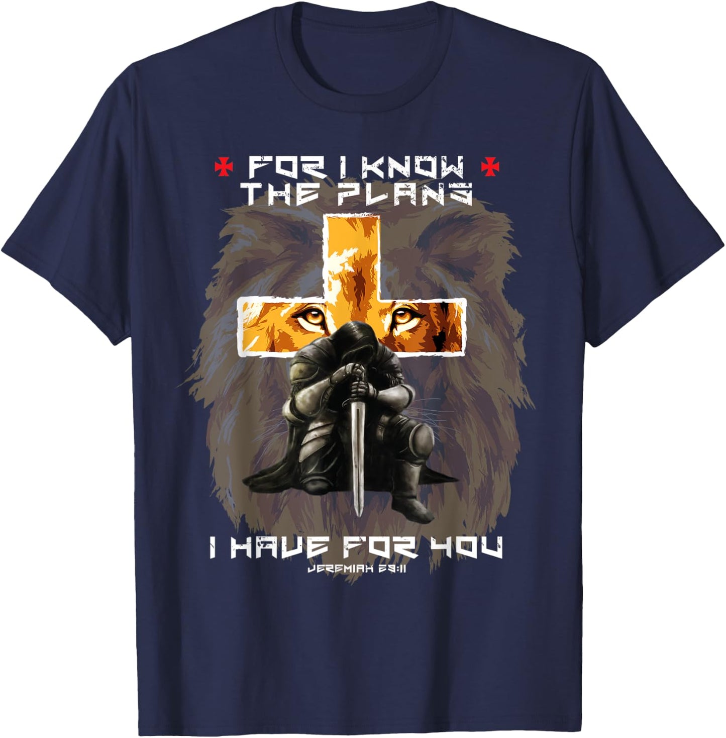 Jeremiah 29:11 Prayer Warrior Christian Cross Lion Graphic T-Shirt - T-Shirt | Navy