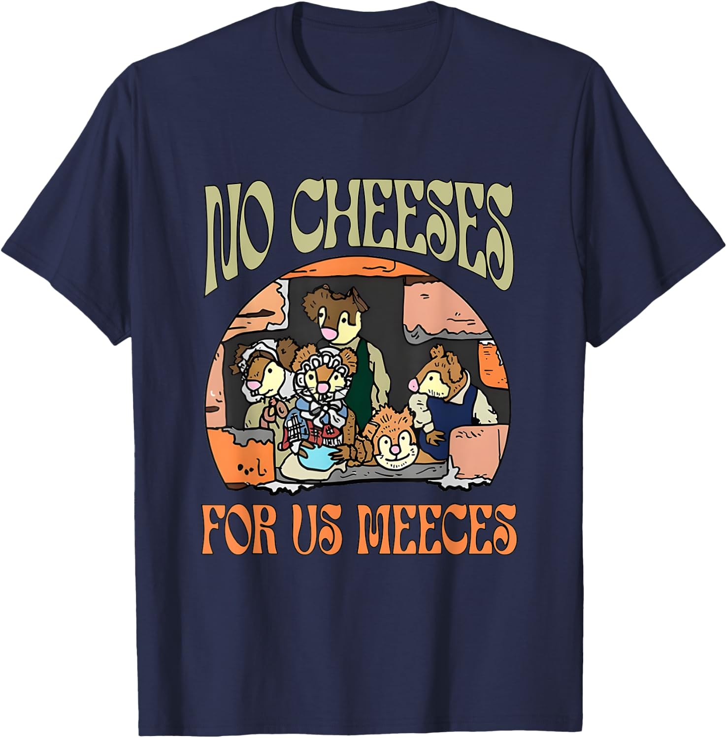 No Retro Cheeses For Us Party Meeces Christmas Holiday T-Shirt - T-Shirt | Navy