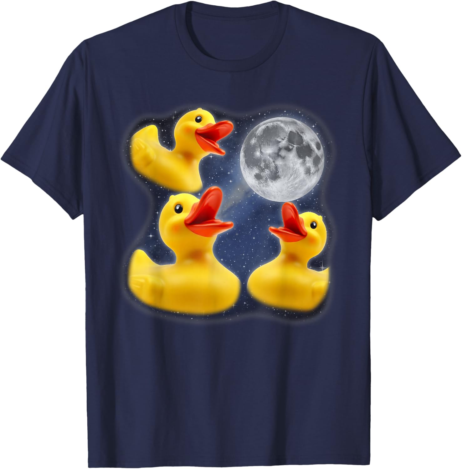Three Rubber Duck Moon 3 Howling At Moon Funny Weird Cursed T-Shirt - T-Shirt | Navy
