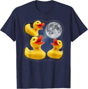 Three Rubber Duck Moon 3 Howling At Moon Funny Weird Cursed T-Shirt - T-Shirt | Navy