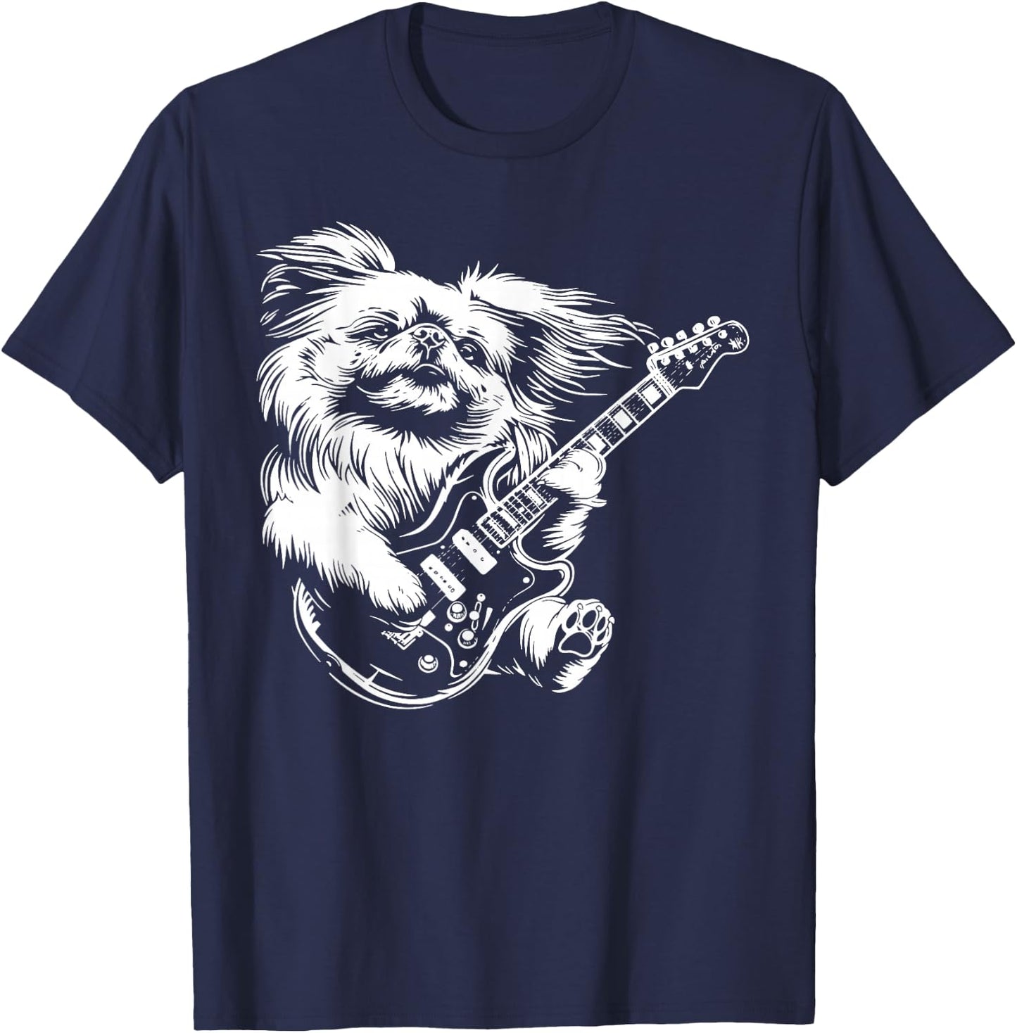 Dog Guitarist Guitar - Pekingese Dad Mom Men Women T-Shirt - T-Shirt | Navy