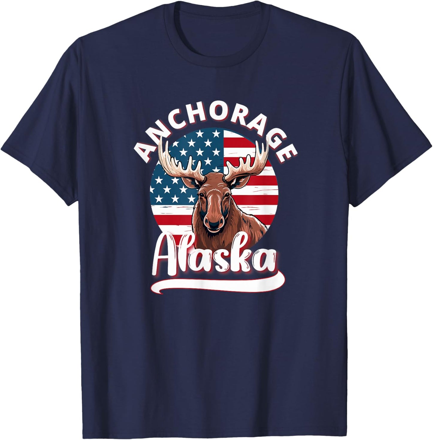 Anchorage Alaska Moose Viewing Alaskan Flag Hunting Souvenir T-Shirt - T-Shirt | Navy