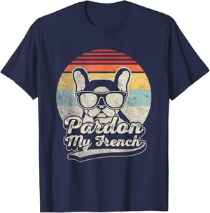 Retro Vintage Pardon My French Frenchie French Bulldog T-Shirt - T-Shirt | Navy