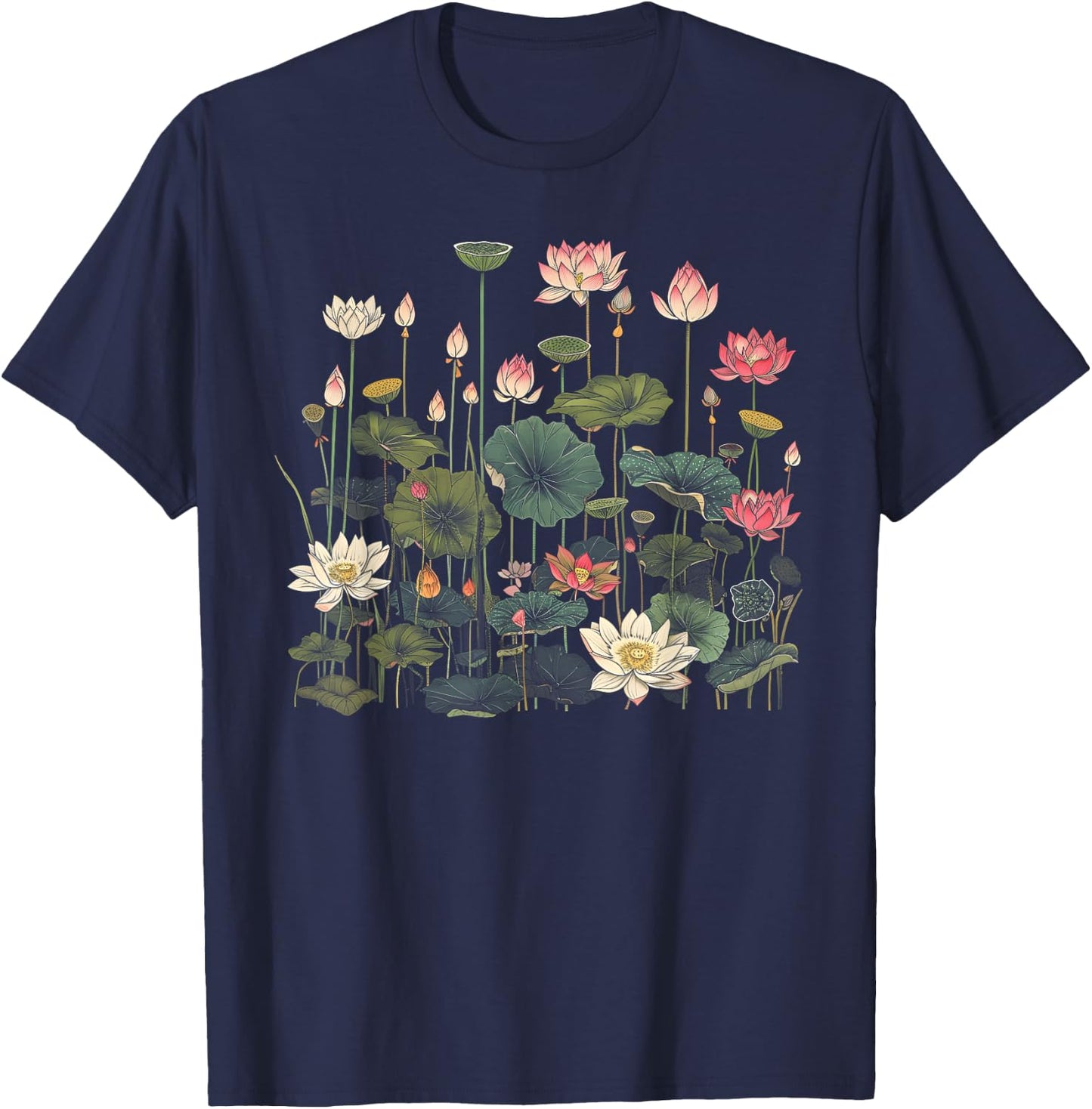 Vintage Botanical Lotus Flower Girl T-Shirt - T-Shirt | Navy