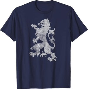 Medieval Graphic Vintage Heraldic Rampant Lion T-Shirt - T-Shirt | Navy