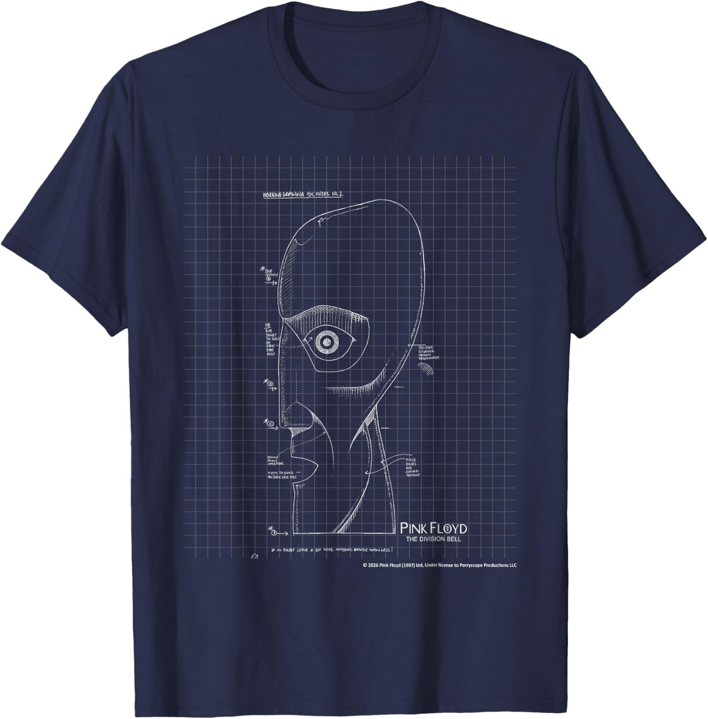 Pink Floyd The Division Bell Blueprint Head Diagram T-Shirt - T-Shirt | Navy