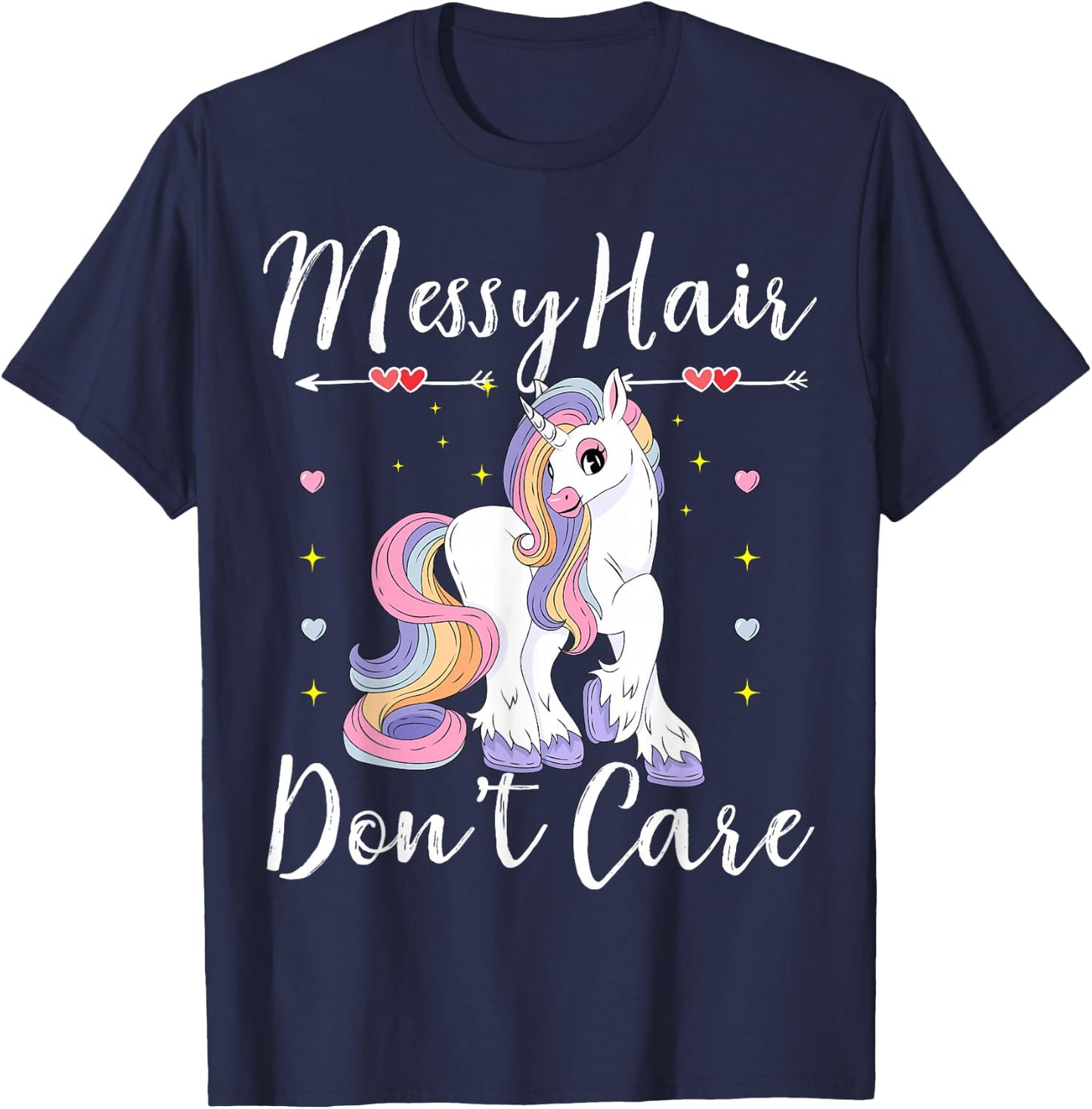 Messy Hair Don't Care Unicorn Lovers Messy Bun Hair Kids T-Shirt - T-Shirt | Navy