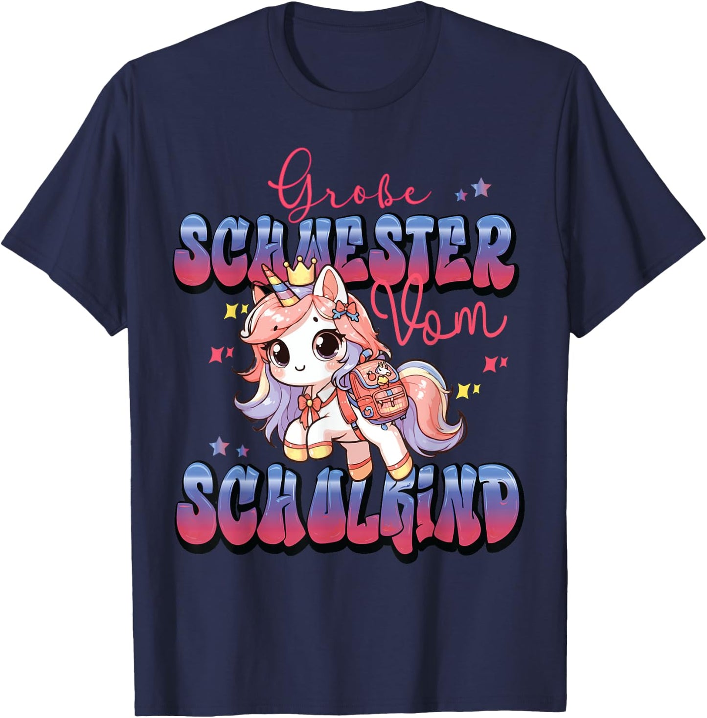 Süßes Einhorn Große Schwester von Schulkind Einschulung T-Shirt - T-Shirt | Navy