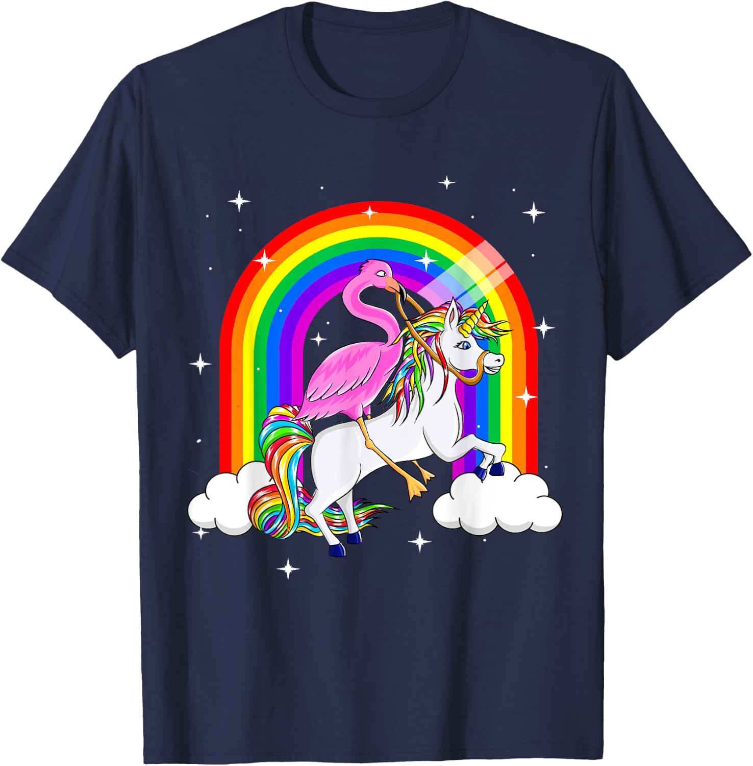 Flamingo Riding Unicorn Flamingo Gift Jokes Women T-Shirt - T-Shirt | Navy
