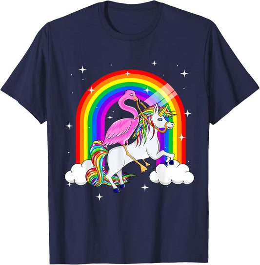 Flamingo Riding Unicorn Flamingo Gift Jokes Women T-Shirt - T-Shirt | Navy