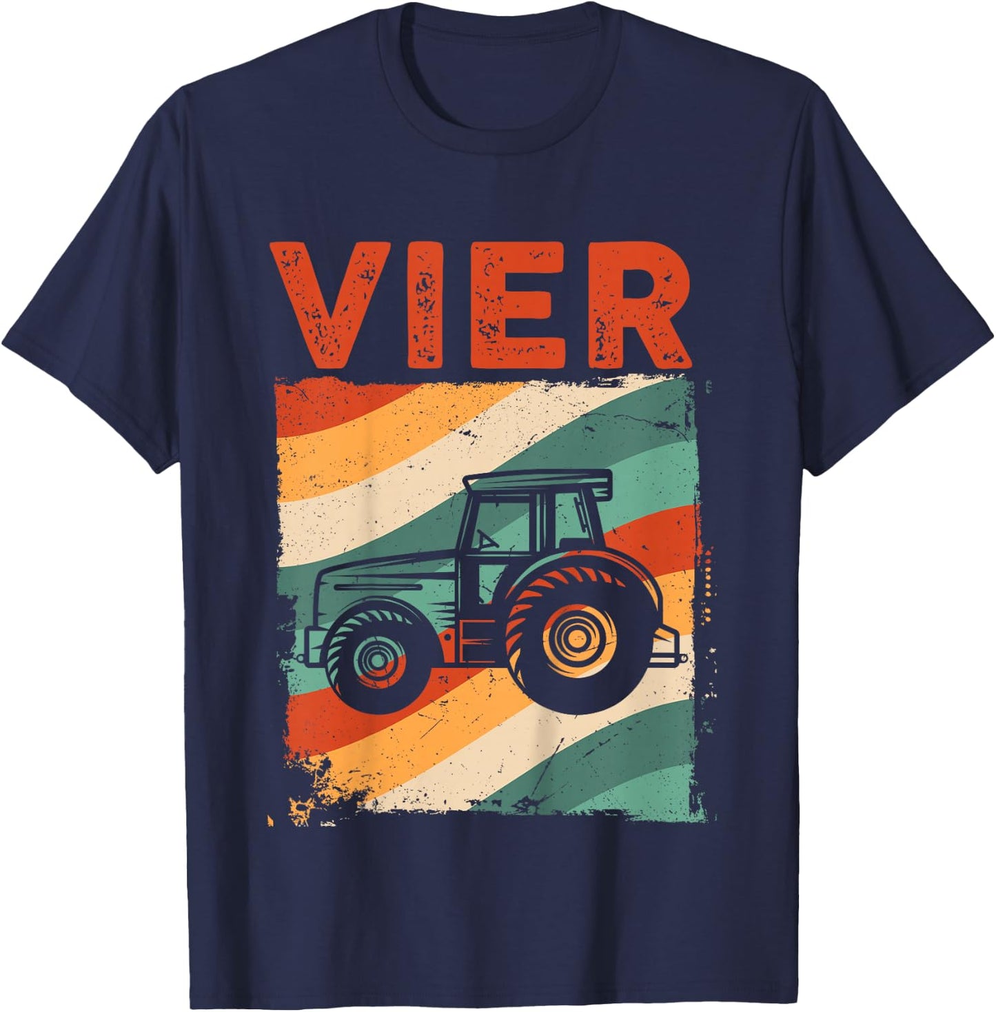 Children's 4th Birthday Retro Tractor Boy Tractor Farmer Kids , black, 80 T-Shirt - T-Shirt | Navy