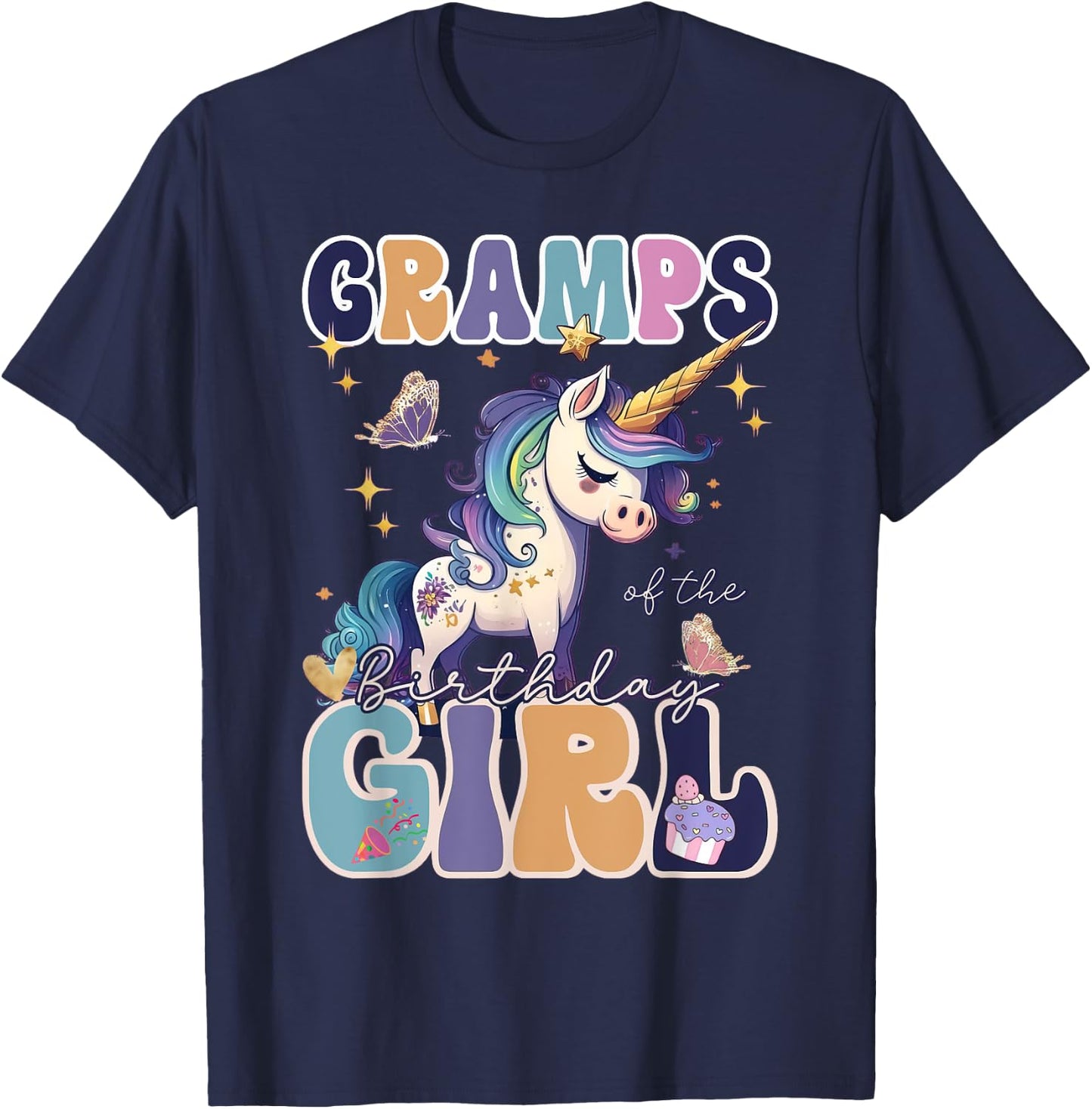 Gramps Of The Birthday Girl Unicorn Girls Family Matching T-Shirt - T-Shirt | Navy