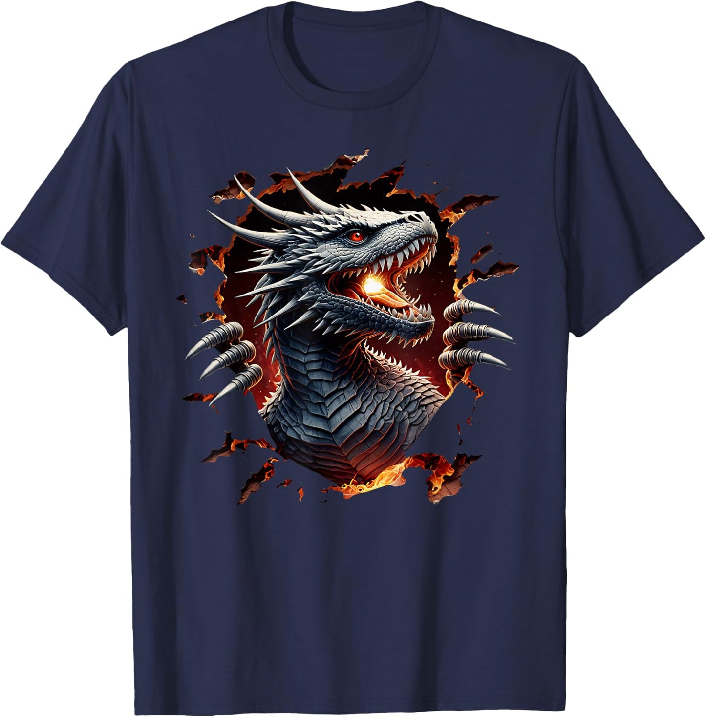 Fierce Black Dragon Burst , Black, S T-Shirt - T-Shirt | Navy