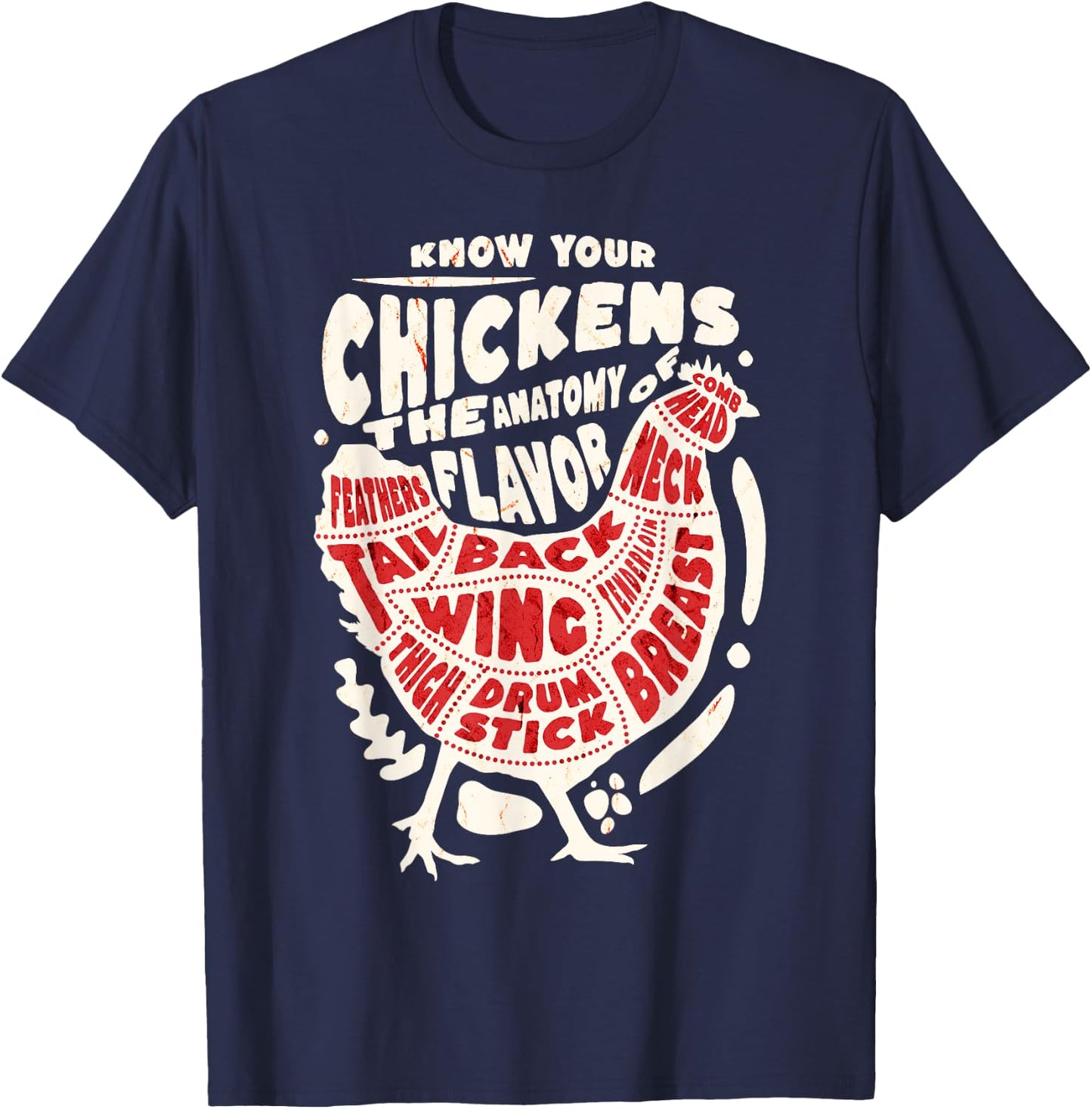 Know Your Chicken The Anatomy of Flavor Funny Rooster Design T-Shirt - T-Shirt | Navy