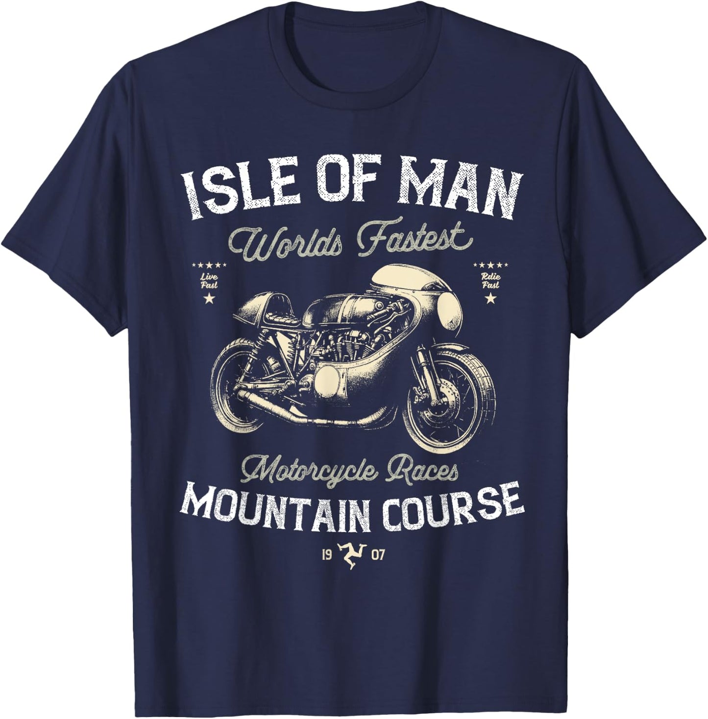 Retro Isle of Man TT Races Vintage Motorcycle Race , Black, S T-Shirt - T-Shirt | Navy