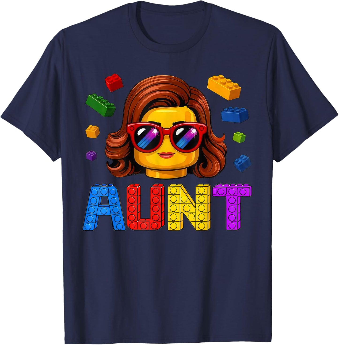 Family Aunt Master Builder Building Bricks Blocks MothersDay T-Shirt - T-Shirt | Navy