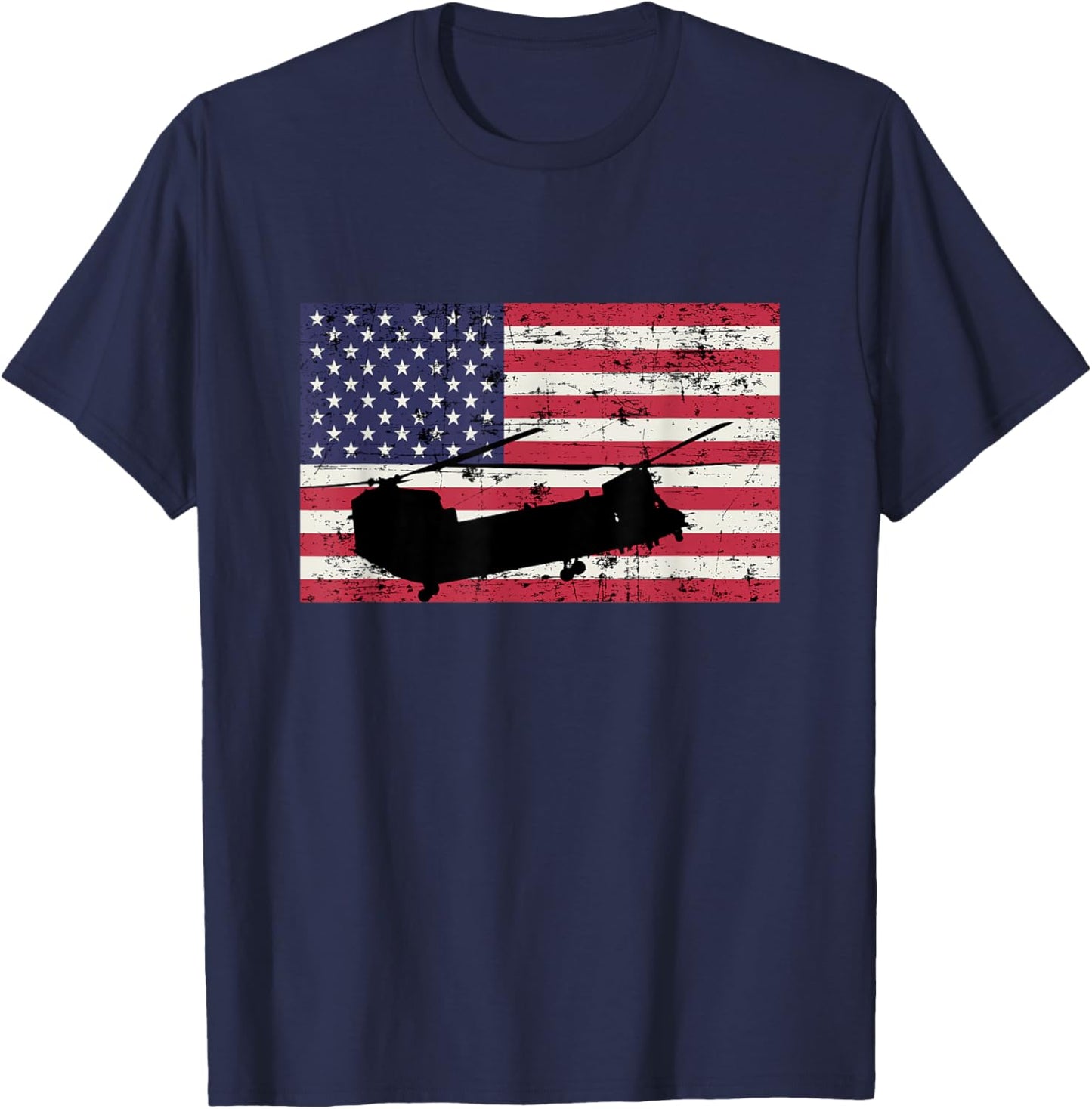 Patriotic CH-47 Chinook Helicopter American flag T-Shirt - T-Shirt | Navy