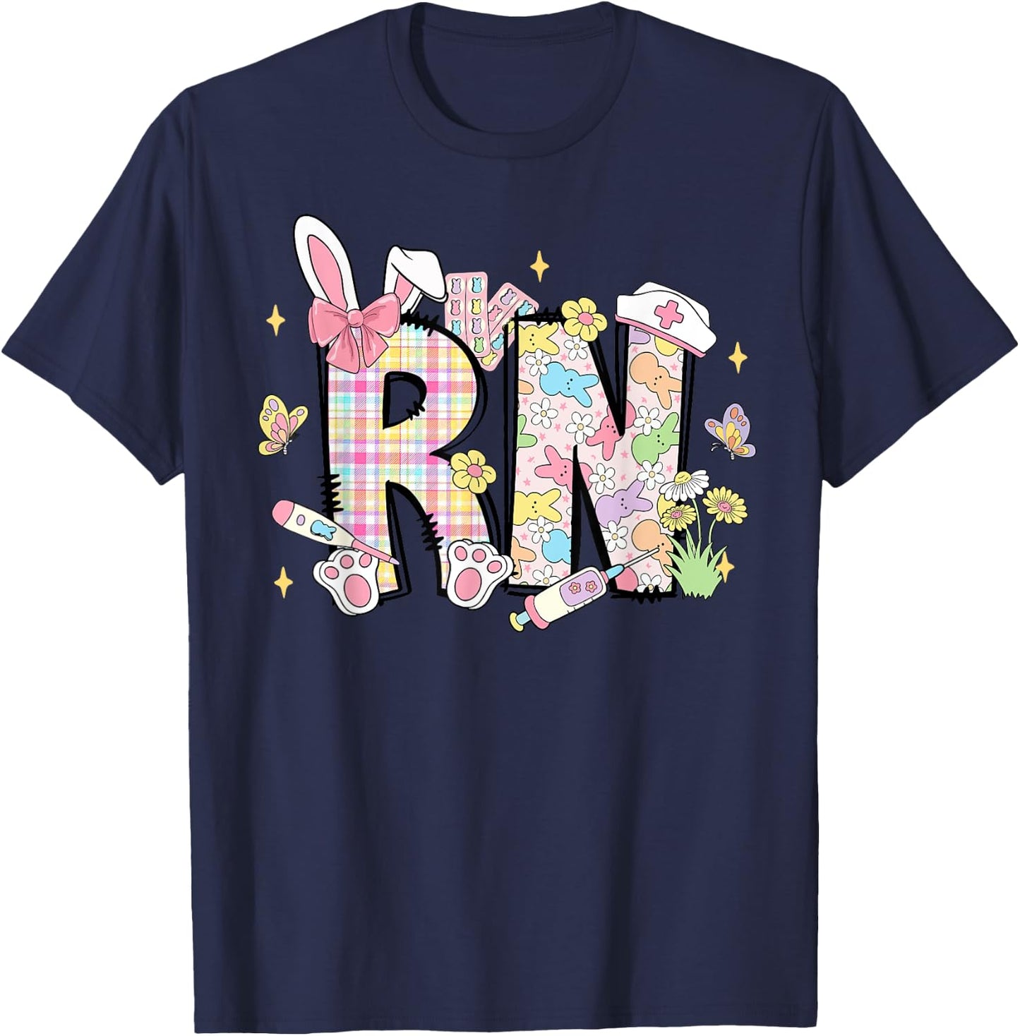 Registered Nurse RN Happy Easer Bunny Egg Girl Women T-Shirt - T-Shirt | Navy