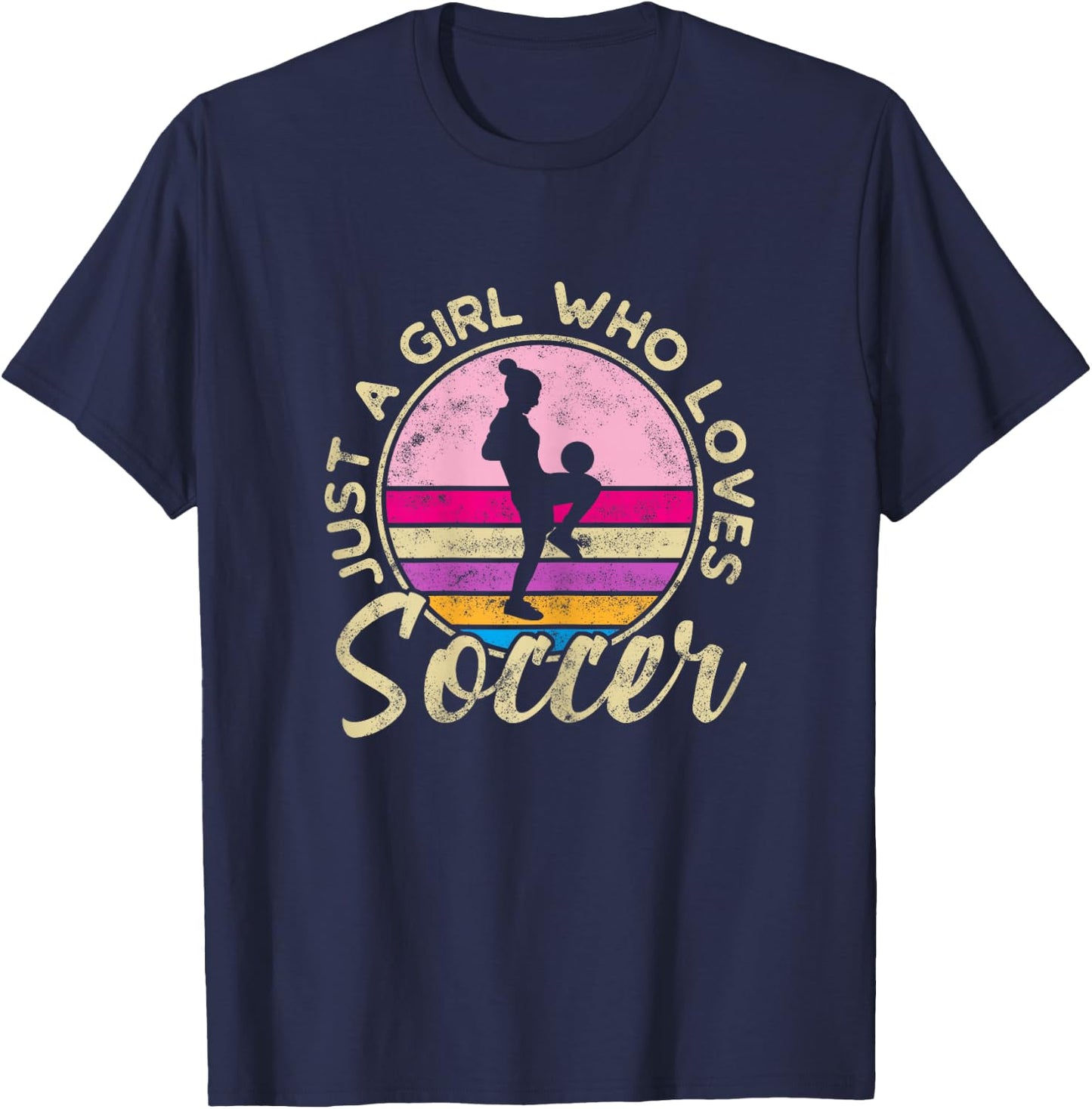 Just a Girl who Loves Soccer Women Retro Vintage Soccer T-Shirt - T-Shirt | Navy