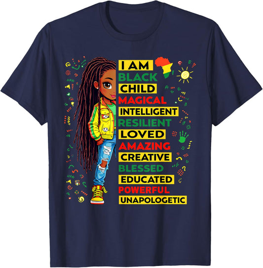 I Am Black Child Juneteenth African American Girls Kids T-Shirt - T-Shirt | Navy